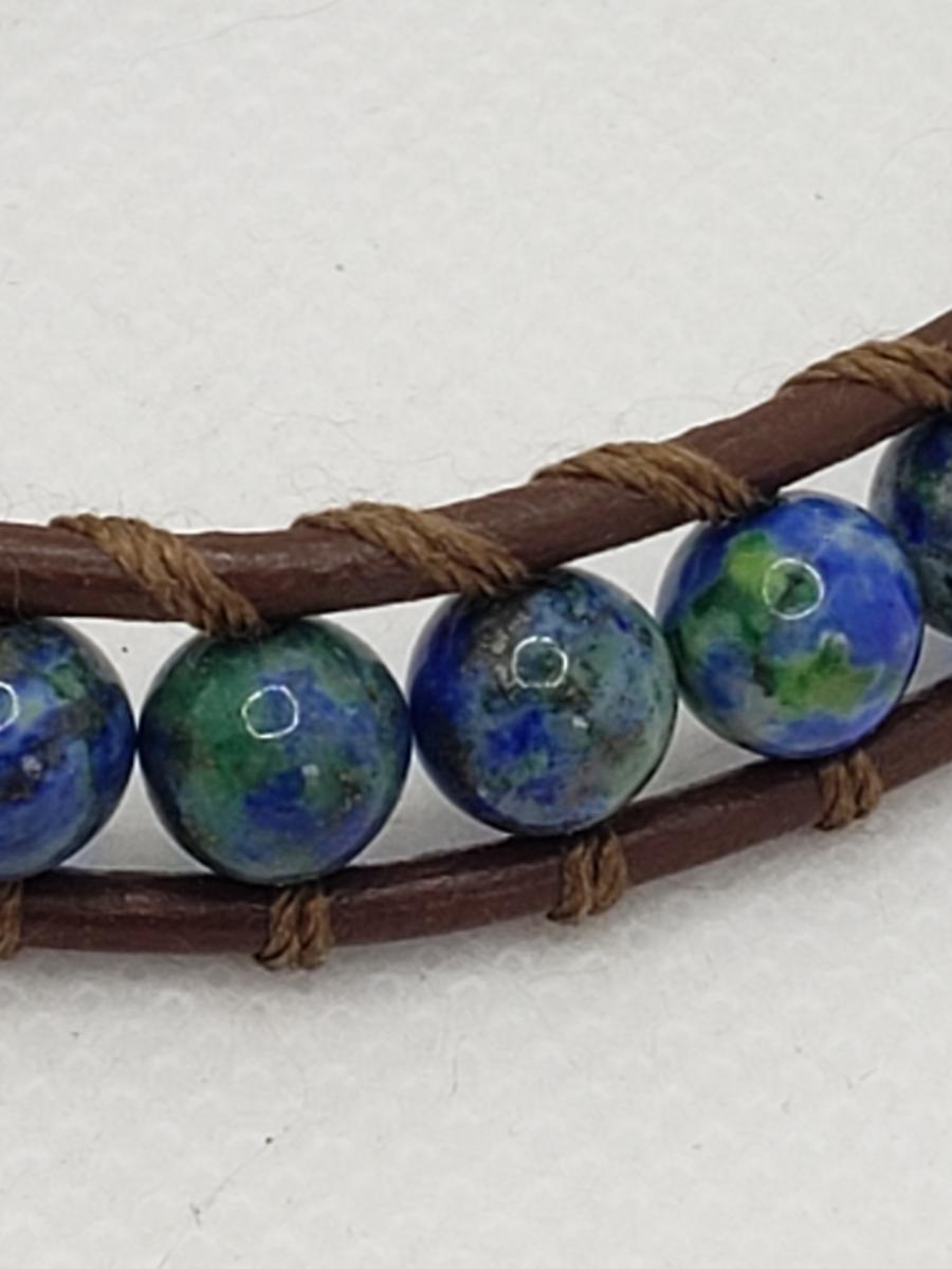 Leather Bracelet with Chysocolla, brown leather picture
