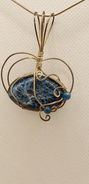 Wire wrapped Blue Apatite nugget Pendant in sterling silver