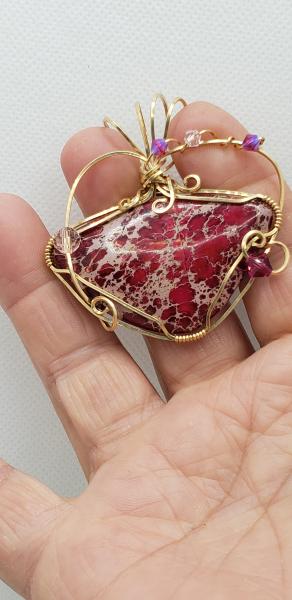 Wire wrapped Ruby Impression Jasper Pendant in 14K gold filled wire picture