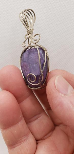 Wire wrapped Russian Charoite freeform Pendant in Argentum sterling silver picture