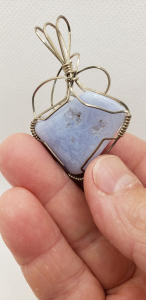 Wire wrapped Blue Lace Agate Pendant in sterling silver picture