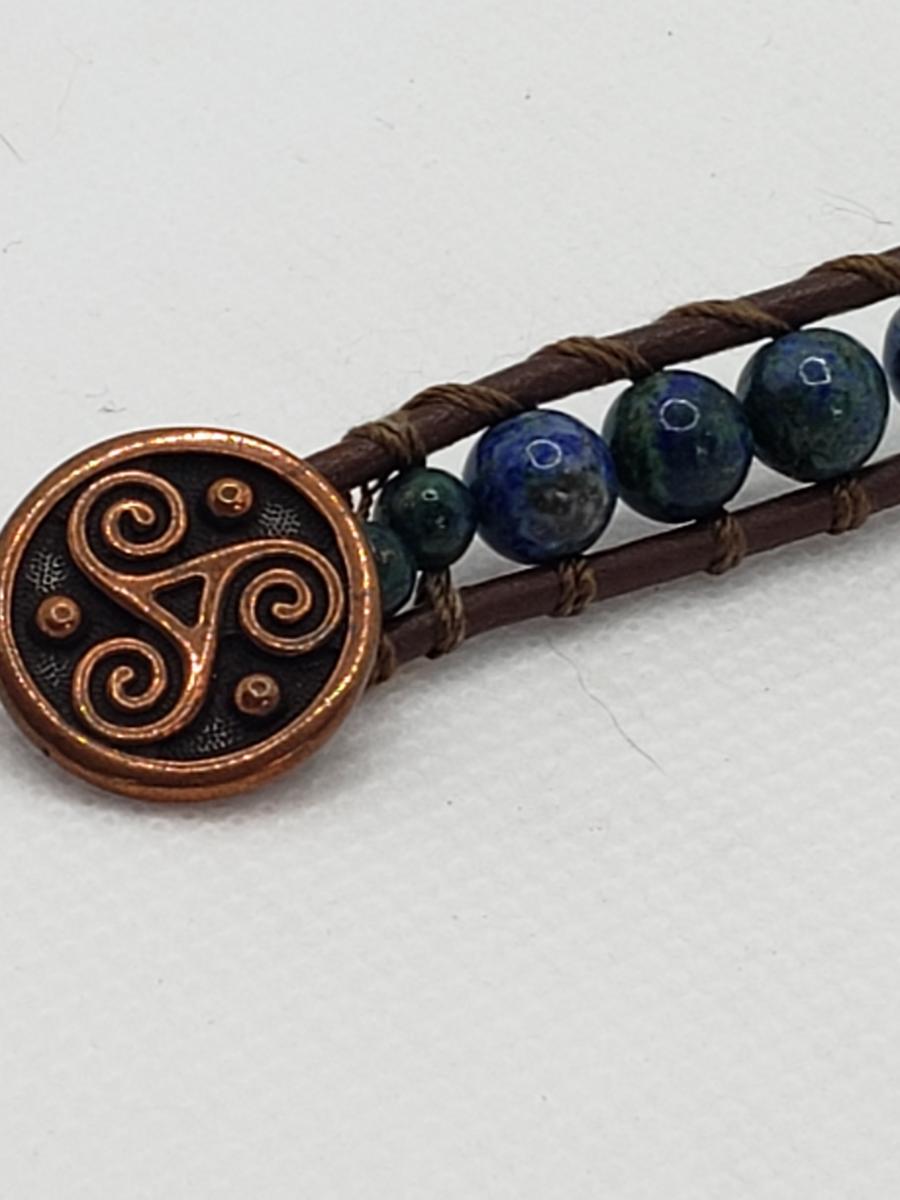 Leather Bracelet with Chysocolla, brown leather picture