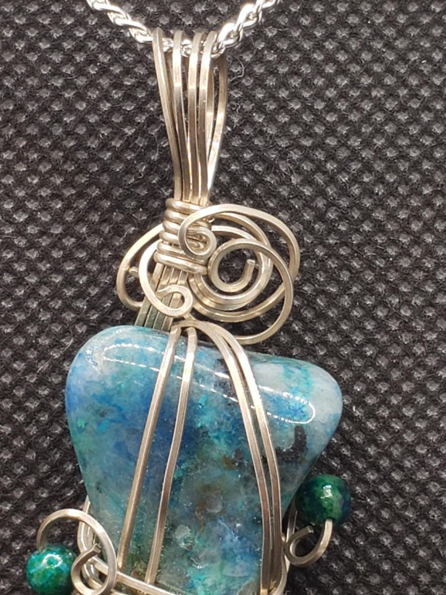 Natural Chrysocolla  nugget Pendant in sterling silver picture