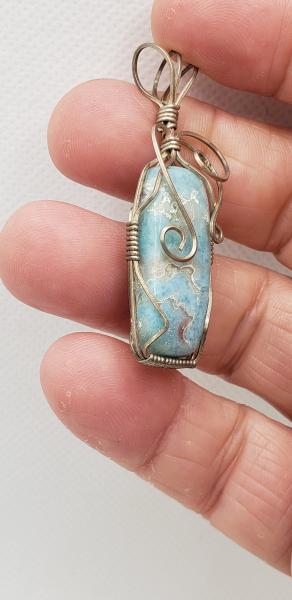 Wire wrapped Dominican Larimar Pendant in sterling silver picture