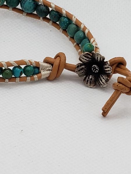 Leather Bracelet with Genuine Turquoise, natural  leather picture