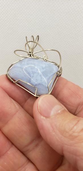 Wire wrapped Blue Lace Agate Pendant in sterling silver