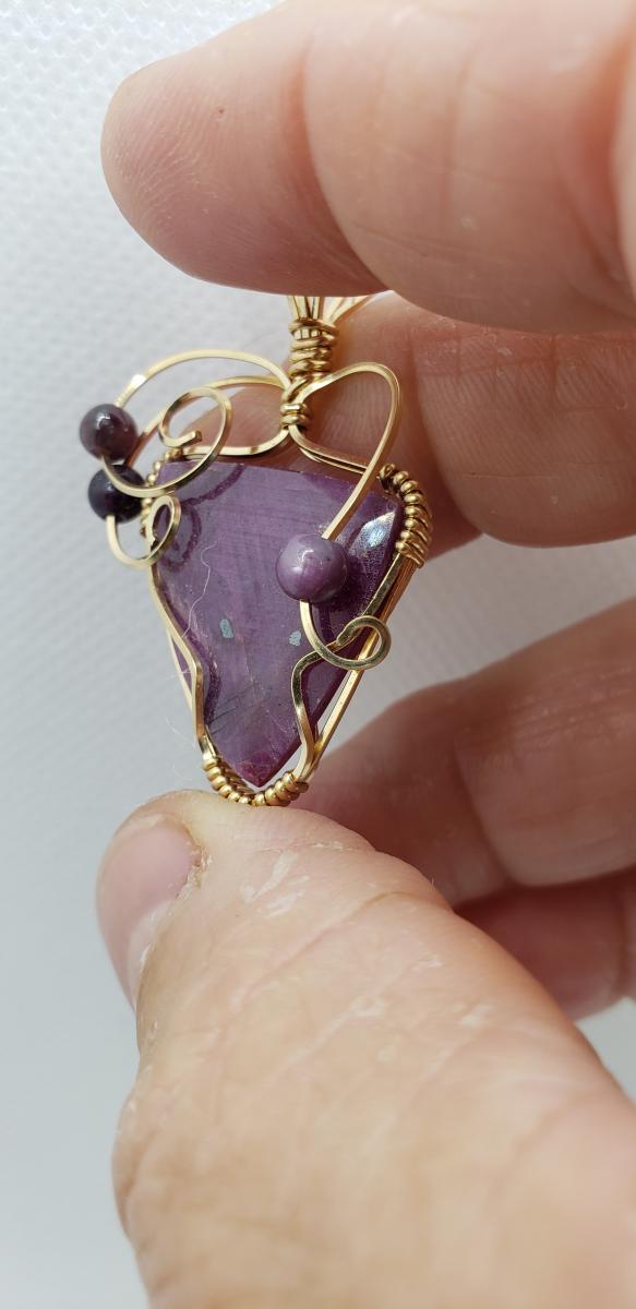 Wire wrapped Ruby Pendant in 14K gold filled wire picture