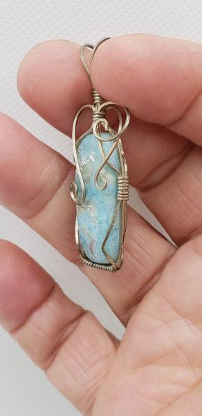Wire wrapped Dominican Larimar Pendant in sterling silver picture