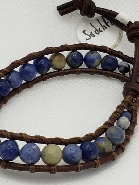 Brown Leather Bracelet with Sodalite beads picture