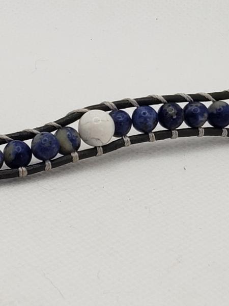 Gray Leather Bracelet with Sodalite beads picture