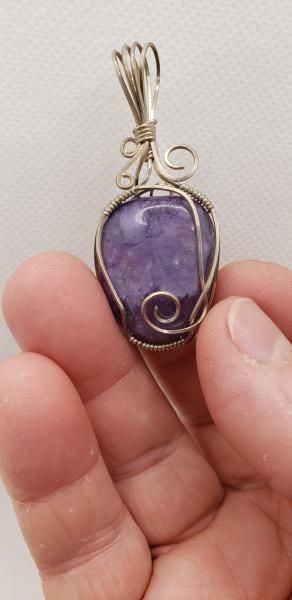 Wire wrapped Russian Charoite freeform Pendant in Argentum sterling silver picture
