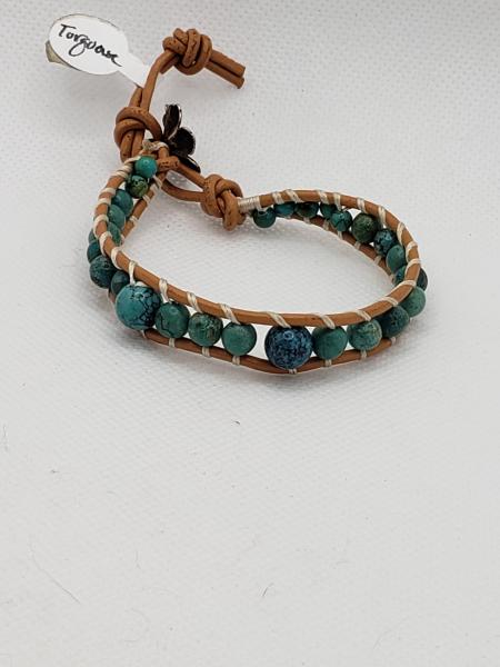 Leather Bracelet with Genuine Turquoise, natural  leather picture