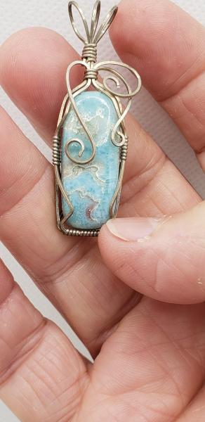 Wire wrapped Dominican Larimar Pendant in sterling silver picture