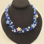 Blue and White stars wire crochet necklace