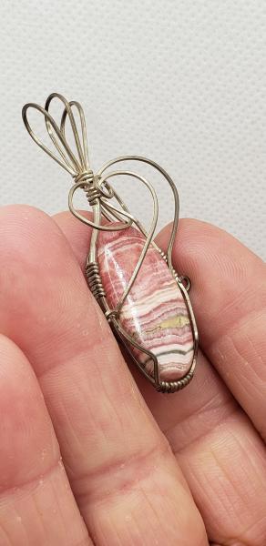 Wire wrapped Rhodochrosite Pendant in sterling silver picture
