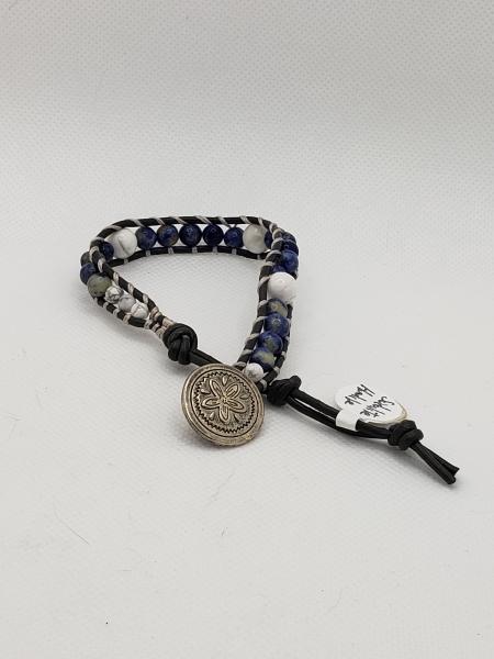 Gray Leather Bracelet with Sodalite beads picture