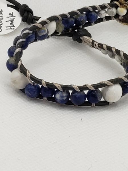 Gray Leather Bracelet with Sodalite beads picture