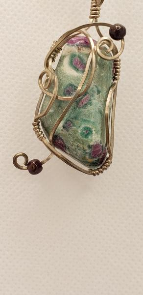 Wire wrapped Ruby in Fuchsite Nugget Pendant in sterling silver picture