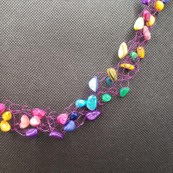 Multicolor Mother of Pearl wire crochet necklace picture