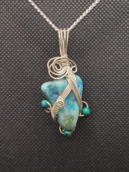 Natural Chrysocolla  nugget Pendant in sterling silver