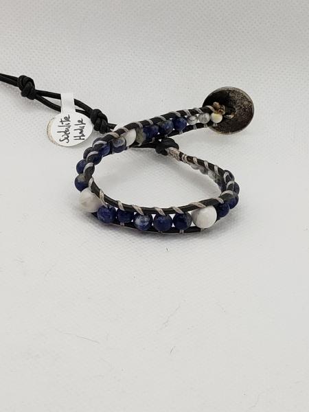 Gray Leather Bracelet with Sodalite beads picture