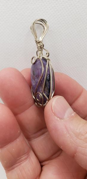 Wire wrapped Russian Charoite freeform Pendant in Argentum sterling silver picture