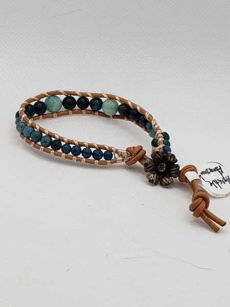 Leather Bracelet with Apatite and Amazonite