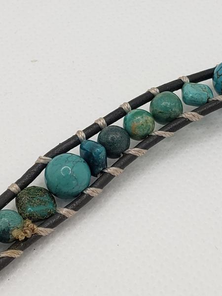Leather Bracelet with Genuine Turquoise, gray leather picture