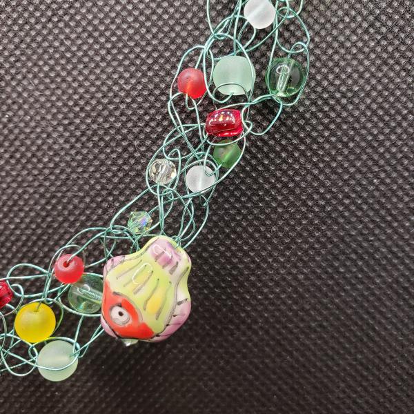 Green  Fish Seafoam wire crochet necklace picture