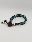 Brown Leather Bracelet with aqua sea glass and abalone shell beads