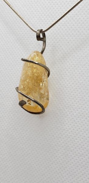 Wire wrapped Citrine Nugget Pendant in sterling silver