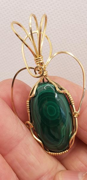 Wire Wrapped Malachite Pendant in 14K gold filled picture