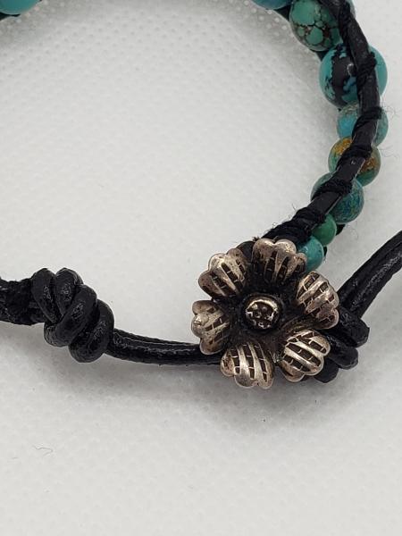 Leather Bracelet with Genuine Turquoise, black leather picture