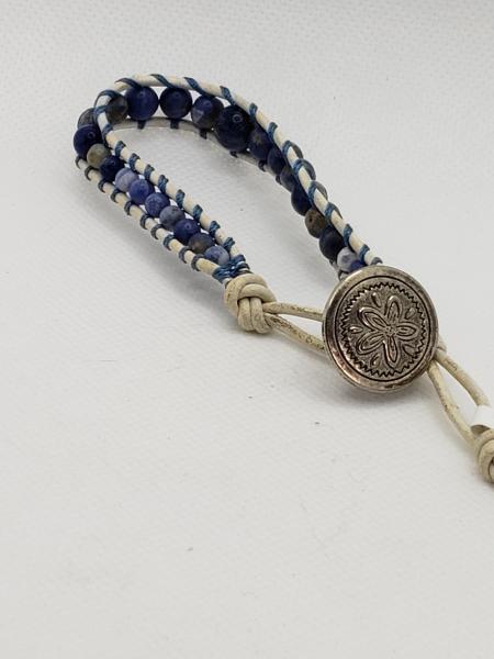 Leather Bracelet with Sodalite on white leather picture