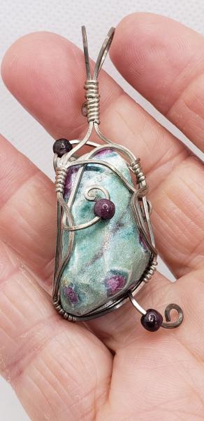 Wire wrapped Ruby in Fuchsite Nugget Pendant in sterling silver picture