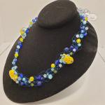 Yellow Fish Blue wire crochet necklace