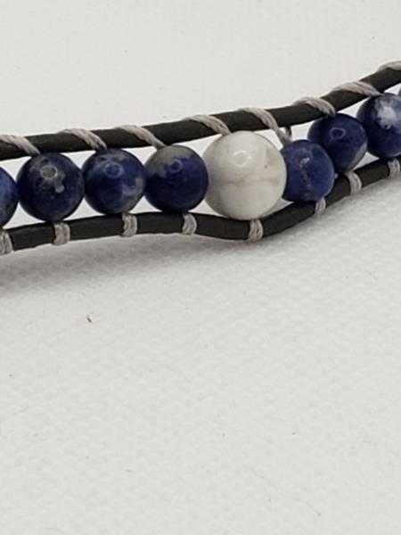 Gray Leather Bracelet with Sodalite beads picture