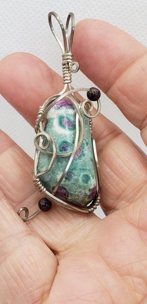 Wire wrapped Ruby in Fuchsite Nugget Pendant in sterling silver picture