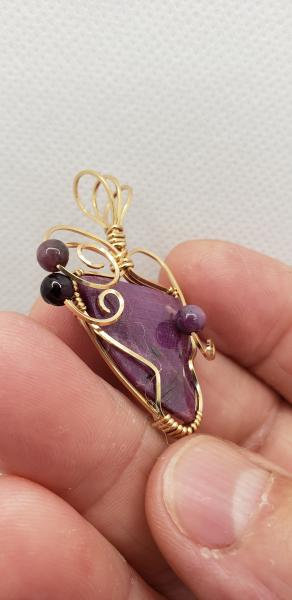 Wire wrapped Ruby Pendant in 14K gold filled wire picture