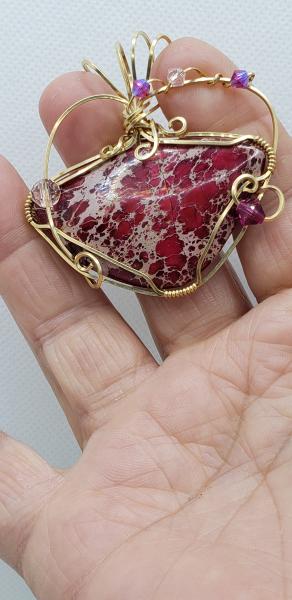 Wire wrapped Ruby Impression Jasper Pendant in 14K gold filled wire picture