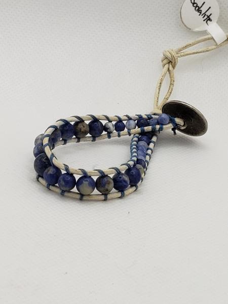 Leather Bracelet with Sodalite on white leather picture