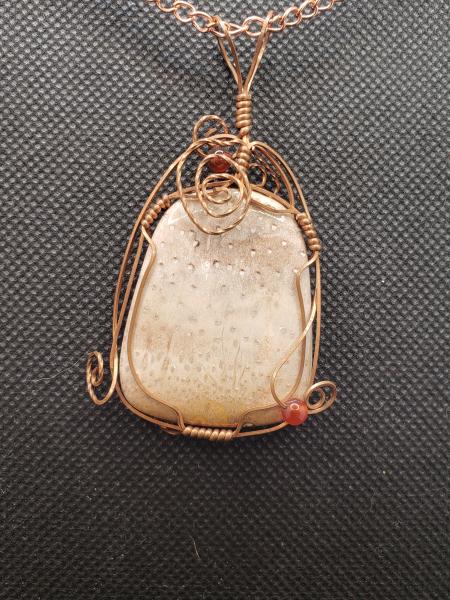 Wire wrapped Orbicular Jasper Pendant in copper picture