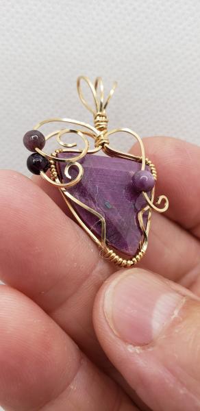 Wire wrapped Ruby Pendant in 14K gold filled wire picture