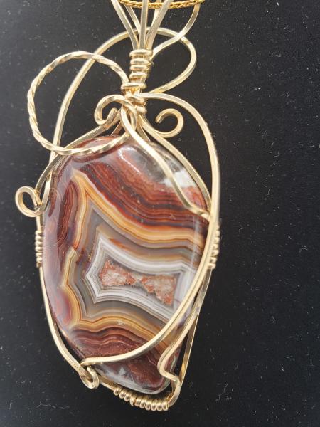 Crazy Lace Agate Pendant in Gold wire picture