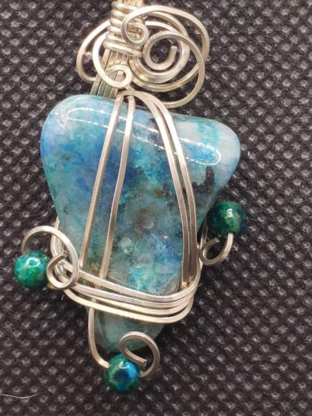 Natural Chrysocolla  nugget Pendant in sterling silver picture