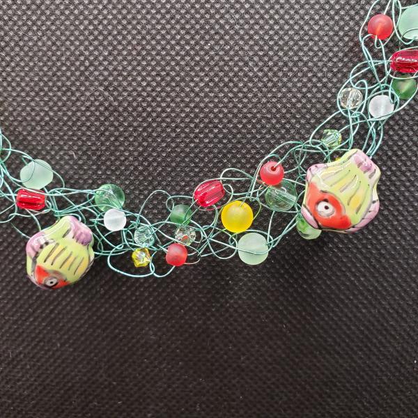 Green  Fish Seafoam wire crochet necklace picture