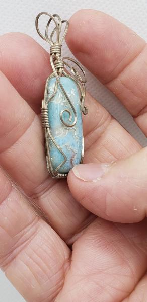 Wire wrapped Dominican Larimar Pendant in sterling silver picture