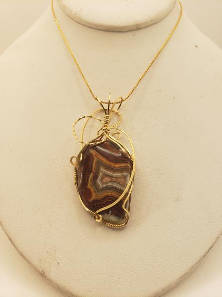 Crazy Lace Agate Pendant in Gold wire picture