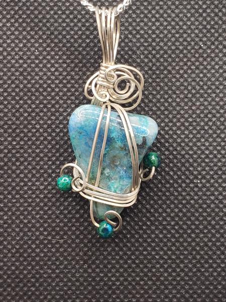 Natural Chrysocolla  nugget Pendant in sterling silver picture