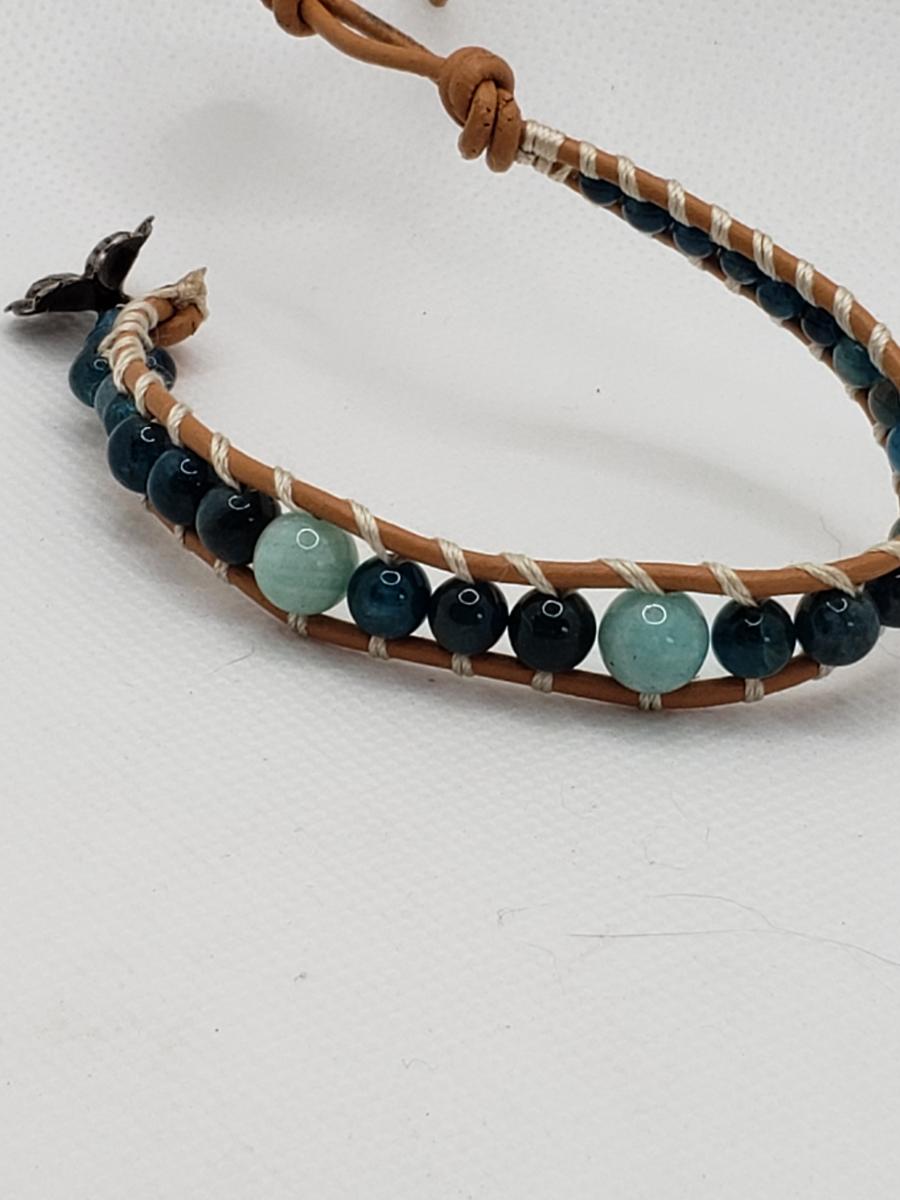 Leather Bracelet with Apatite and Amazonite picture
